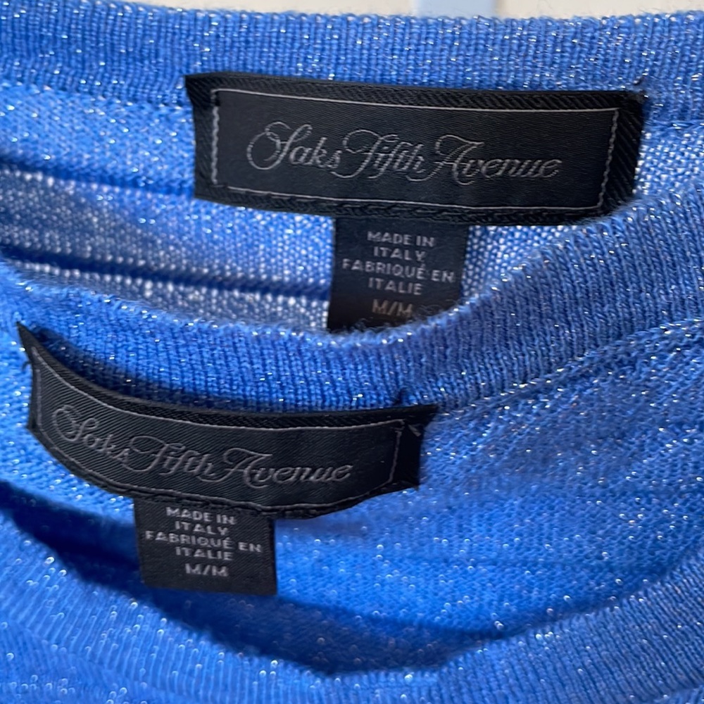 Saks Fifth Avenue made in Italy gorgeous metallic blue wool tank & cardigan set - Picture 3 of 10